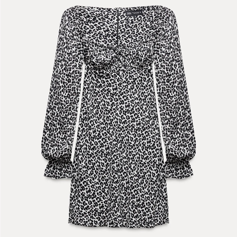 Zara Black and White Animal Print Long Sleeve Dress